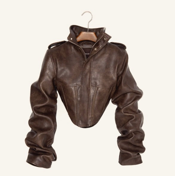 Solange | Chaqueta corsetera de piel vintage con pliegues